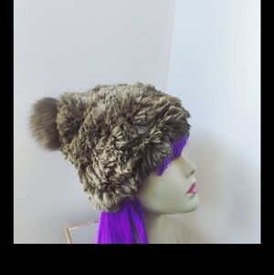 Saks Fifth Avenue Olive Green Fox & Rabbit Fur Hat